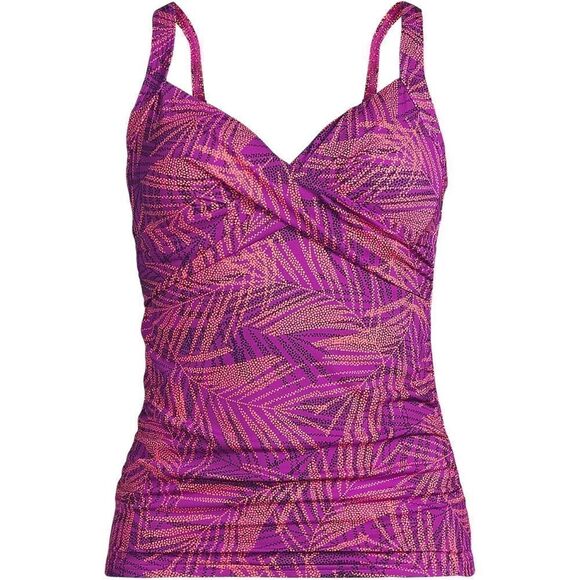 Land's End v neck wrap underwire tankini top F Cup violet rose stipple Various - Picture 1 of 4